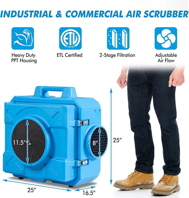 HAPE Industrial Commercial Air Scrubber Heavy Duty Air Purifier Negative Air Machine for Water Damage Restoration