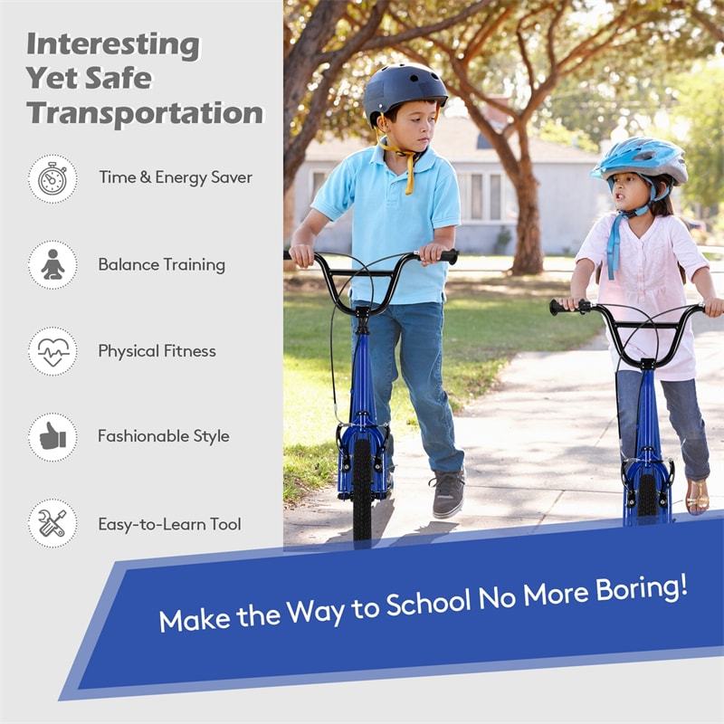 Kids Youth Kick Scooter Carbon Steel Frame w/ 12" Air-Filled Tires Adjustable Handlebar