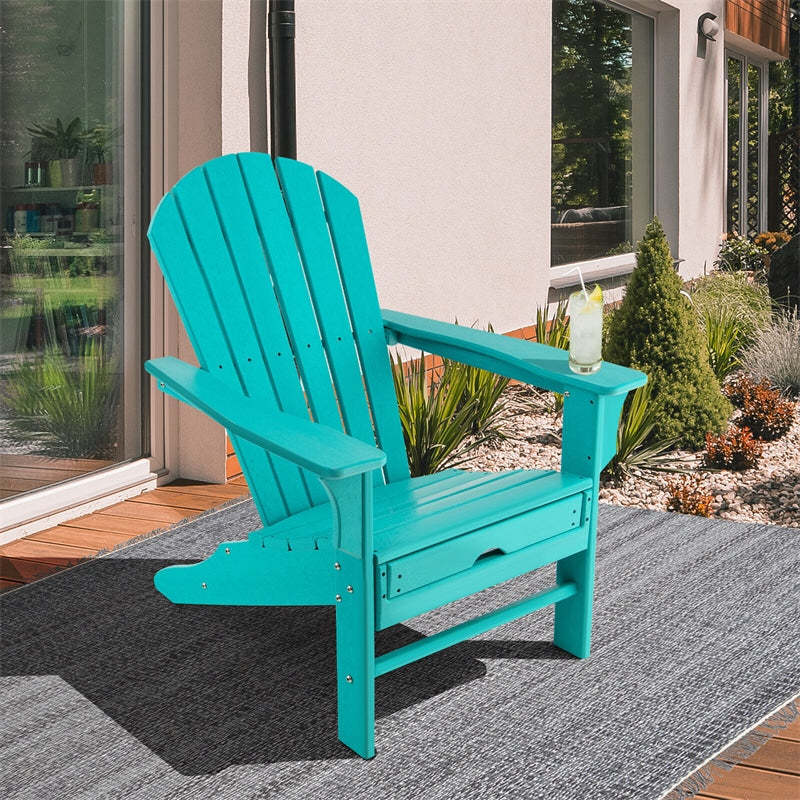 Outdoor HDPE Adirondack Chair, Weather Resistant Fire Pit Chair with Retractable Ottoman & 330 LBS Capacity for Patio, Backyard, Poolside