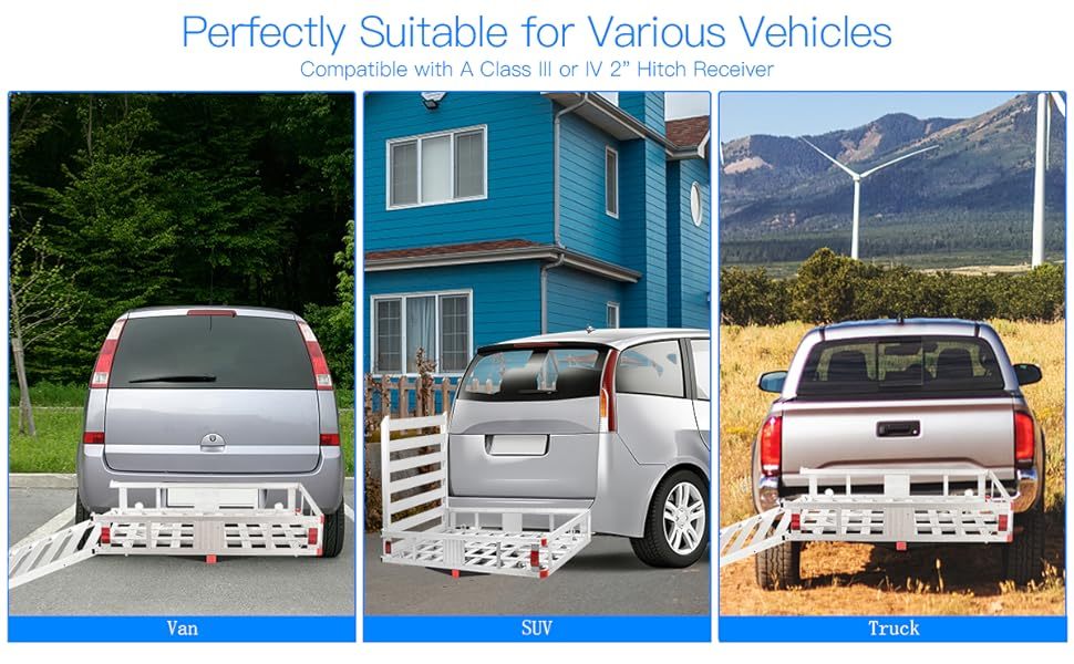 Aluminum Cargo Carrier 50" x 29.5" Hitch Mounted Wheelchair Mobility Scooter Carrier 500 lbs Medical Lift Rack with Ramp