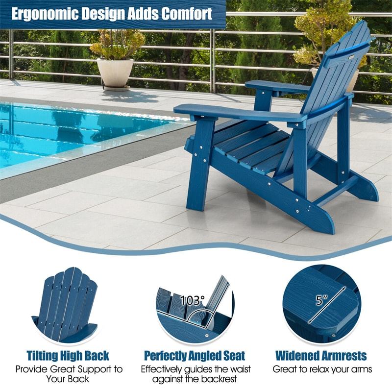 Outdoor HIPS Adirondack Chair, Weather Resistant Wood Fire Pit Chair with Hidden Cup Holder & 380 LBS Capacity for Patio, Backyard, Garden