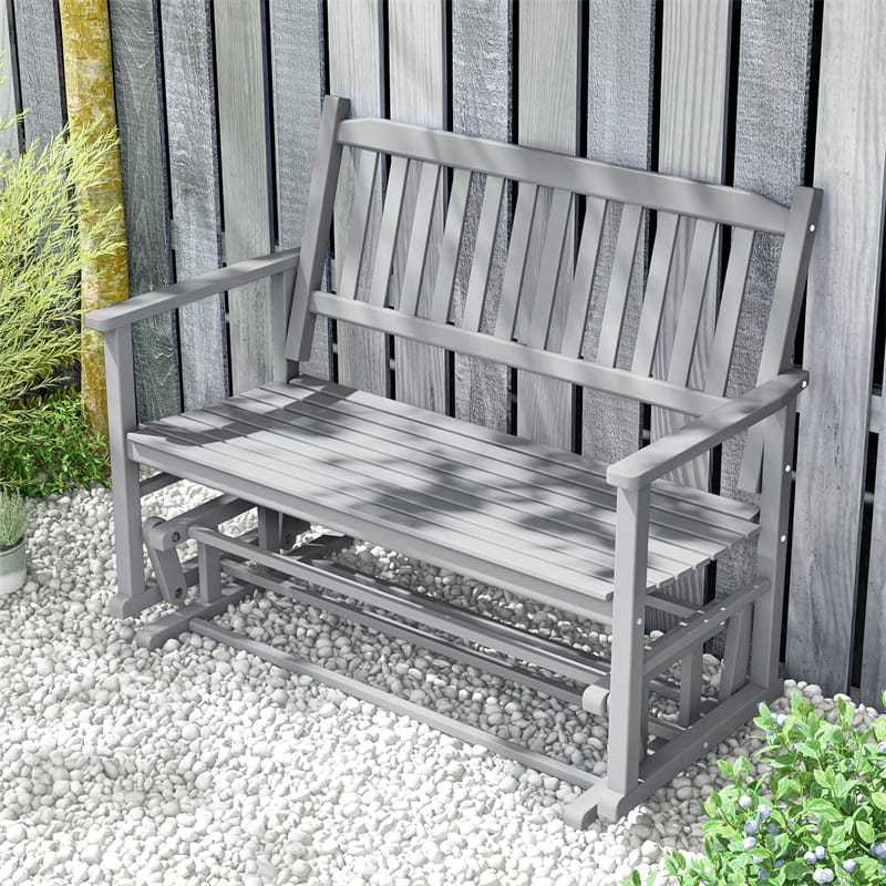 2-Person Outdoor Glider Bench with Poplar Wood Frame, Slatted Seat & Armrest Backrest, Porch Rocking Glider Loveseat for Patio, Garden & Deck