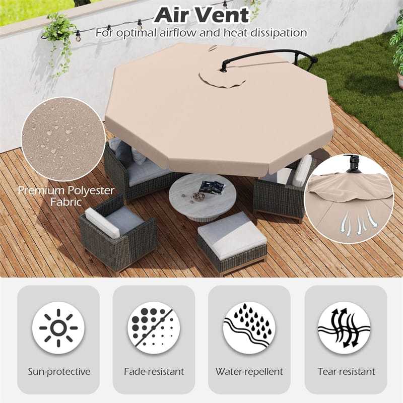 10FT Offset Cantilever Umbrella with Cover, Tilt Adjustment & Crank, 8-Rib Heavy-Duty Vented Ruffled Patio Umbrella for Poolside/Garden/Deck
