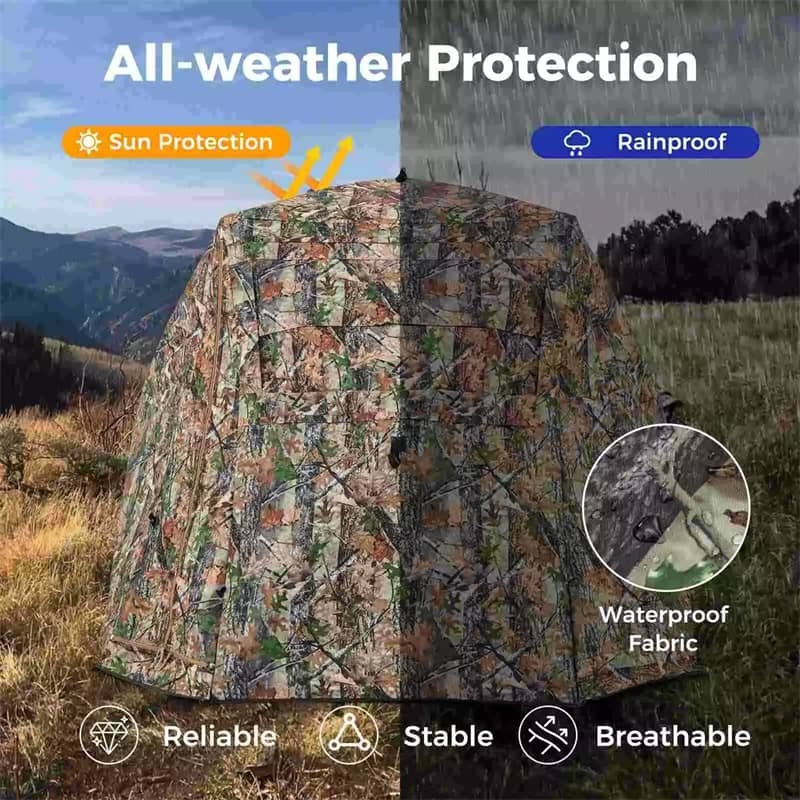 360° One-Way See-Through Hunting Blind with 4 Adjustable Windows & Openings, Pop-up Stakeout Camouflage Ground Blind for Deer Turkey Hunting