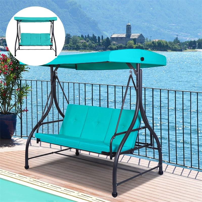 Outdoor Converting Swing Canopy Hammock 3-Seat Porch Swing Glider Chair with  & Adjustable Tilt Canopy, Seat & Back Cushions