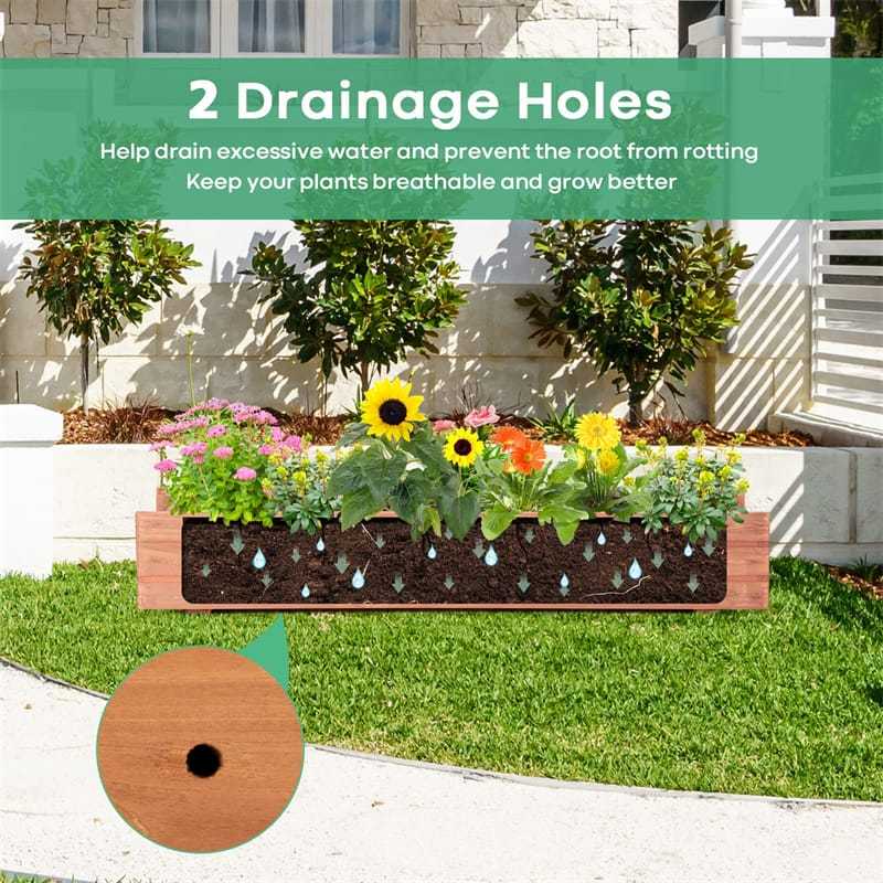 Wooden Raised Garden Bed, Rectangle Planter Box with Removable Bottom & Drainage Holes, Wood Planter Bed for Vegetables, Flowers, Herbs