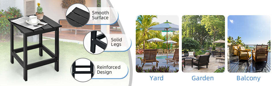 15” Square Outdoor Wood Slat End Table Patio Side Coffee Table for Poolside