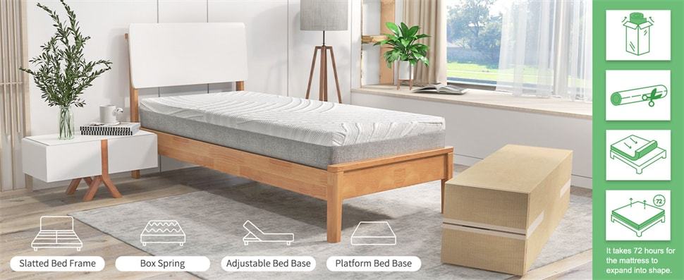 10" Twin XL Mattress for Adjustable Bed, 3D Transformable Cutting Foam Mattress with Cool Gel Infused & Bamboo Charcoal Memory Foam