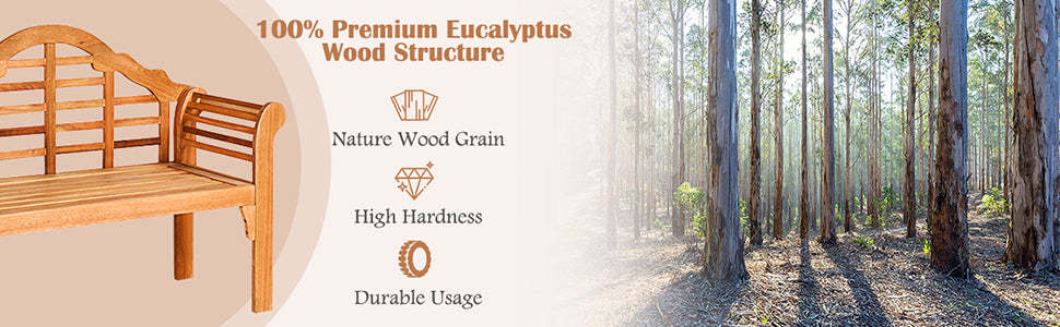 49" Outdoor Folding Bench Eucalyptus Wood Garden Patio Loveseat Chair with Backrest Armrest