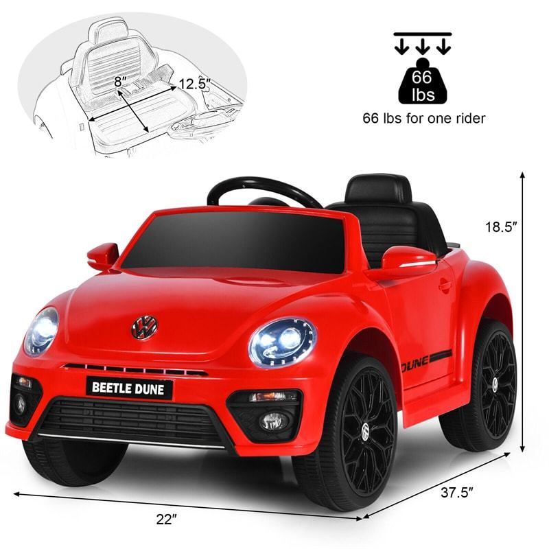 12V Kids Ride-On Car, Licensed Volkswagen Beetle Battery-Powered Electric Vehicle with Remote Control, Lights, Music, Gift for Boys & Girls