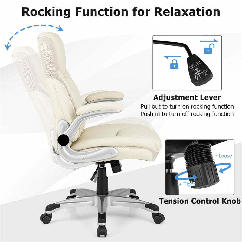 Ergonomic Executive Office Chair High Back PU Leather Desk Chair Swivel Computer Task Chair with Rocking Function & Flip-up Armrests