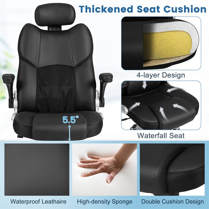Kneading Massage Executive Office Chair Faux Leather Swivel Computer Desk Chair with Adjustable Headrest Lumbar Support Flip-up Armrests & Remote Control