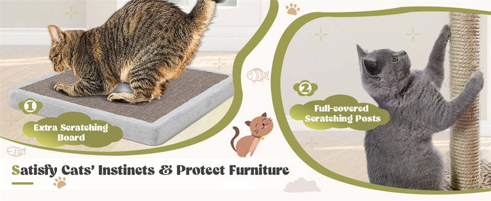 70" Tall Cat Tree Multi-Level Large Cat Tower with 3 Warm Perches, Scratching Posts, Board & 3 Jingling Balls for Large Cats Indoors