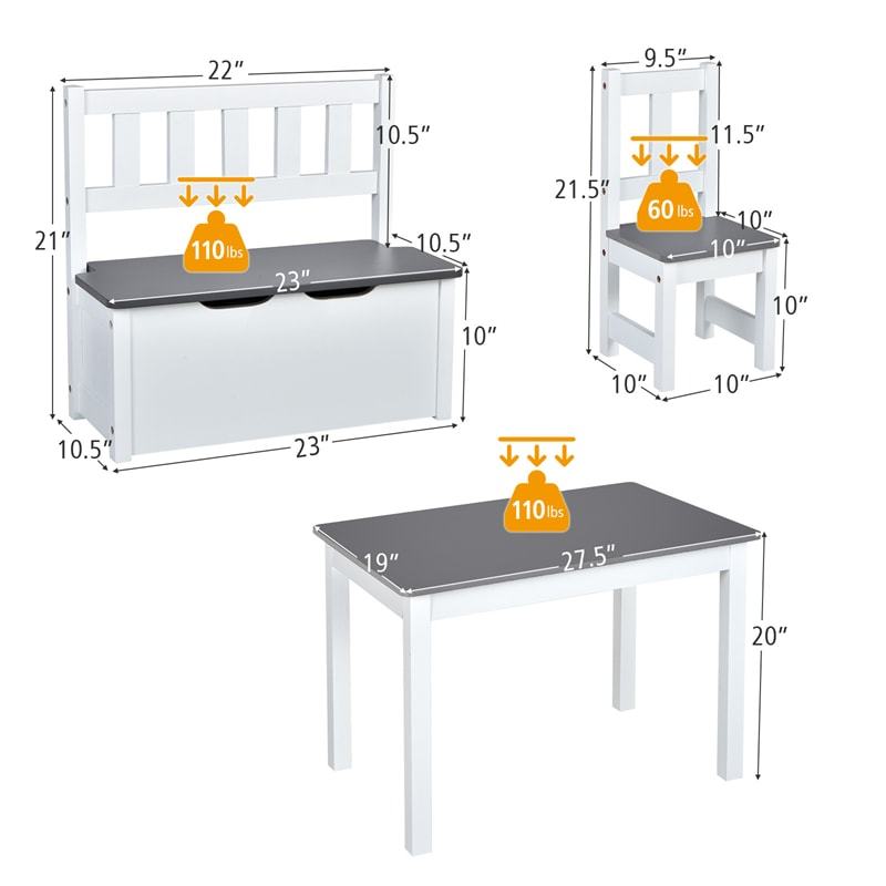 2-in-1 Kids Table & Chair Set, Wood Activity Table with Toy Storage Bench & 2 Chairs for Reading, Crafts, Playroom, Toddler Table and Chairs