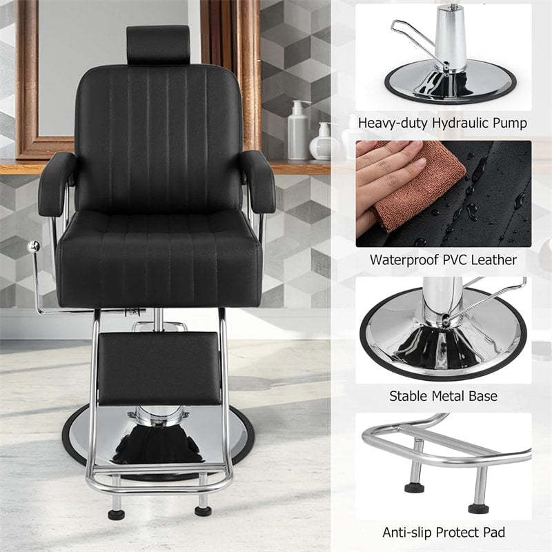 Hydraulic Reclining Barber Chair Adjustable Salon Chair Beauty Spa Styling Chair with 360° Swivel Seat Headrest & Heavy Duty Pump