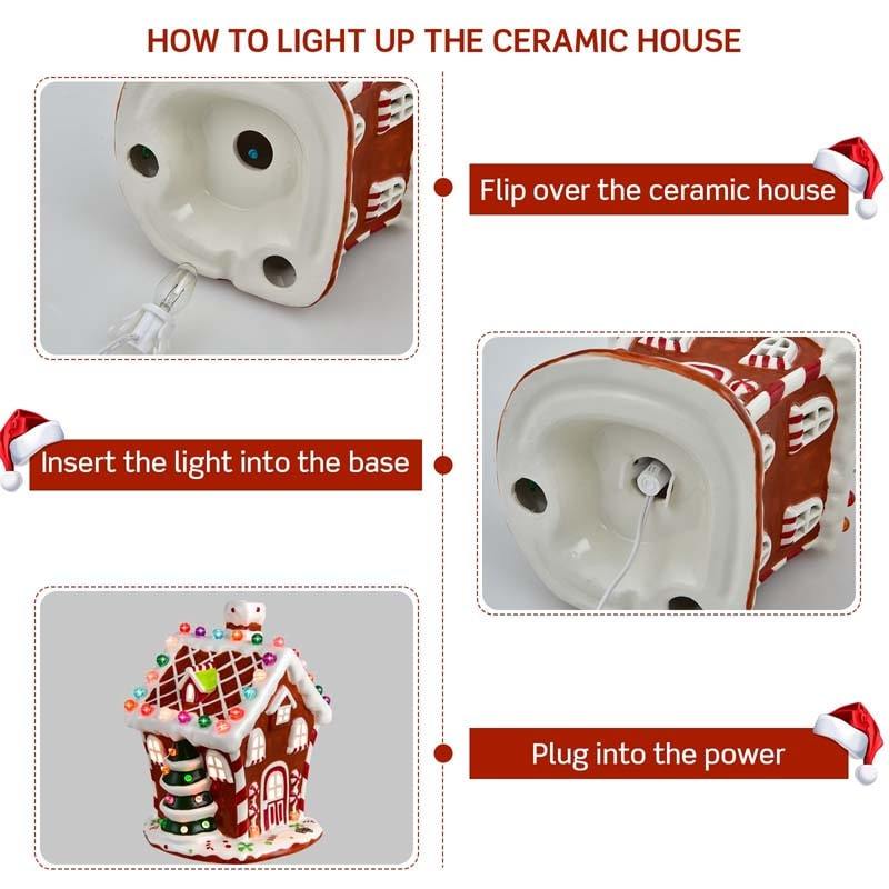 Hand-Painted Ceramic Christmas House with 44 Multicolored Lights