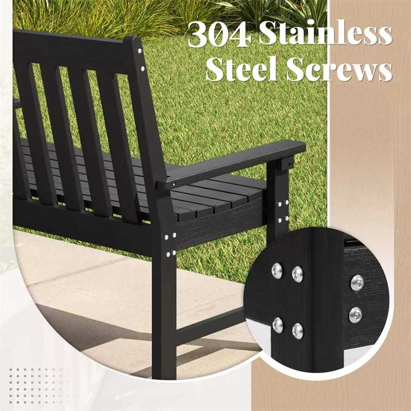 2-Person HDPE Outdoor Garden Bench, 52" All-Weather Patio Bench with Slatted Backrest & Armrests, 705lbs Capacity for Park, Backyard, Porch