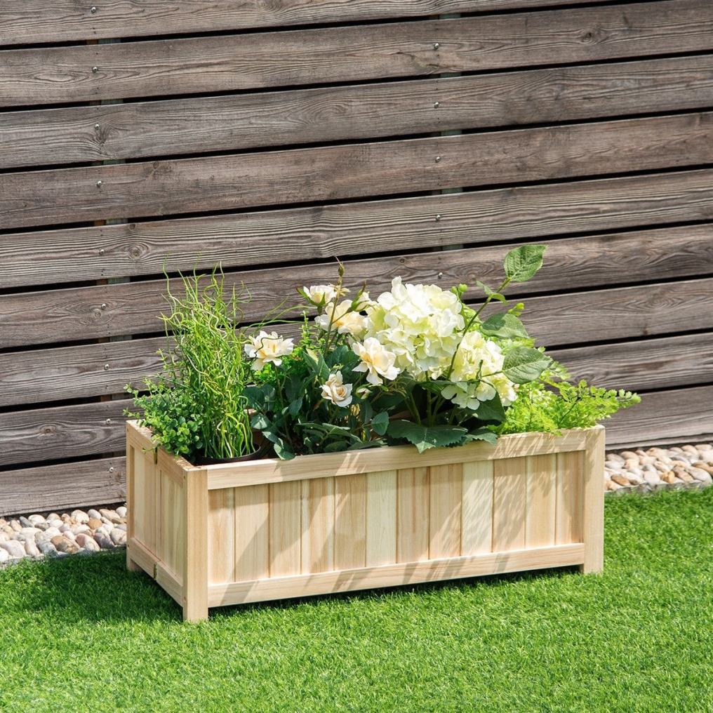 Outdoor Wooden Planter Box Folding Raised Garden Bed Wood Flower Plant Vegetable Elevated Planter Box Container for Patio Lawn Yard