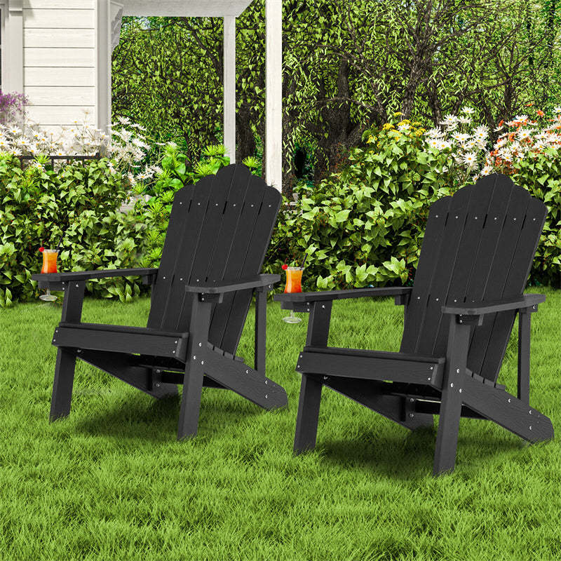 Outdoor HIPS Adirondack Chair, Weather Resistant Wood Fire Pit Chair with Hidden Cup Holder & 380 LBS Capacity for Patio, Backyard, Garden