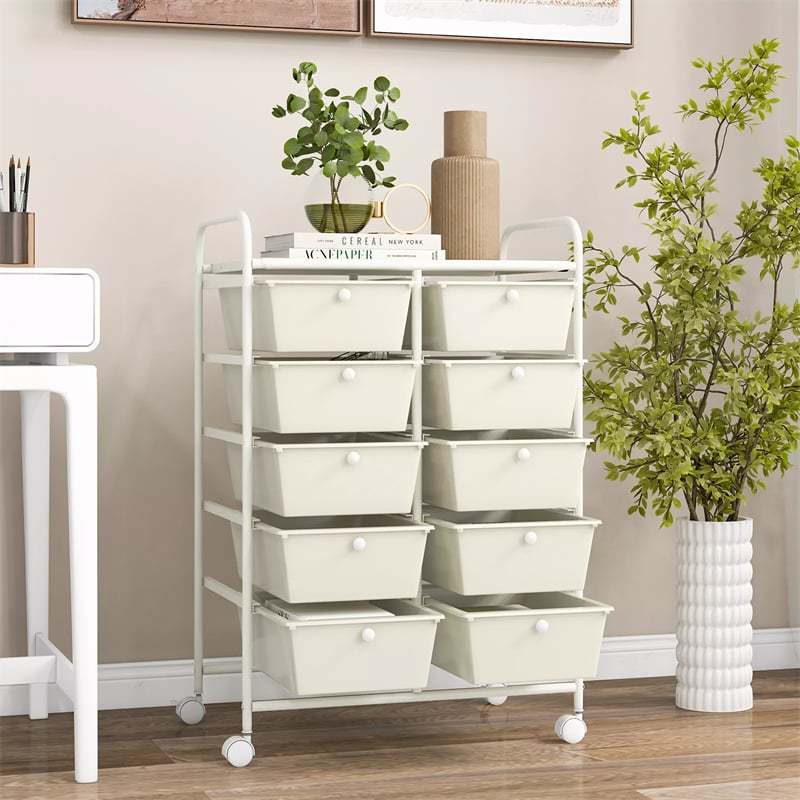 10 Drawer Rolling Cart, Storage Cart Organizer with Wheels, Mobile Utility Cart for Classroom, Office, Home, Craft, Art, Paper, Salon