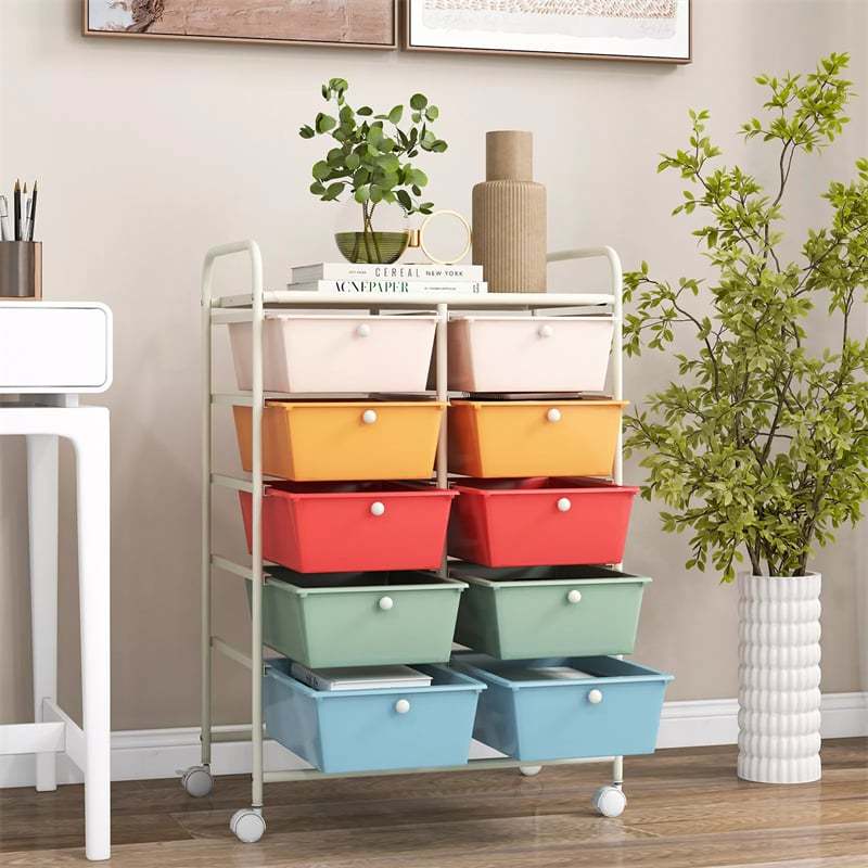 10 Drawer Rolling Cart, Storage Cart Organizer with Wheels, Mobile Utility Cart for Classroom, Office, Home, Craft, Art, Paper, Salon