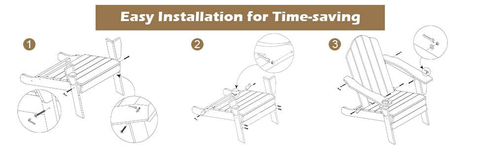 Outdoor Folding Patio Adirondack Chair with Built-in Cup Holder for Backyard Balcony