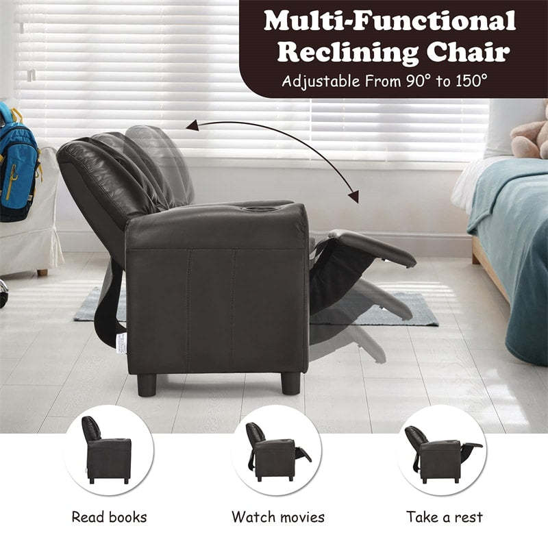 Kids Recliner Chair with Cup Holder, Armrests & Retractable Footrest, Children PU Leather Sofa Armchair, Ergonomic Toddler Room Furniture