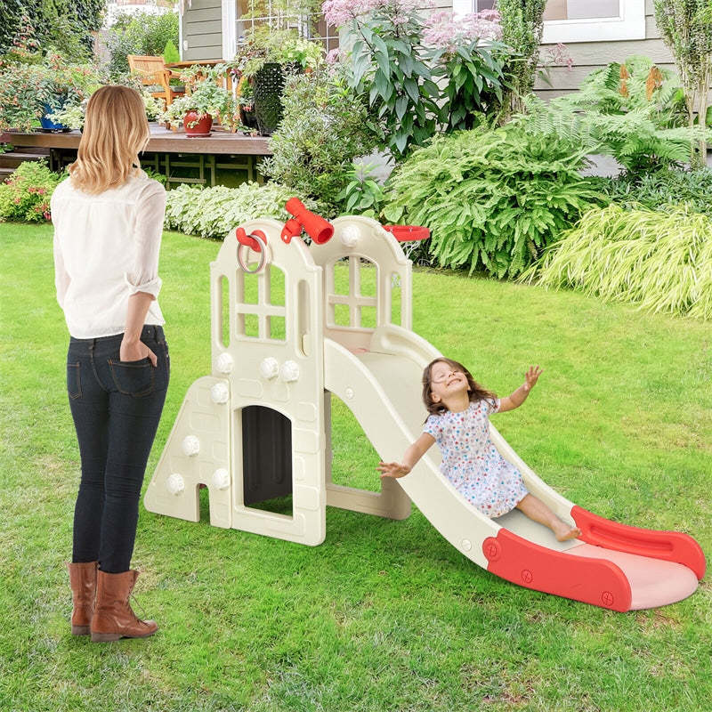6-in-1 Large Slide for Kids, Toddler Climber Slide Playset with Basketball Hoop, Ring Toss, Freestanding for Indoor & Outdoor Use