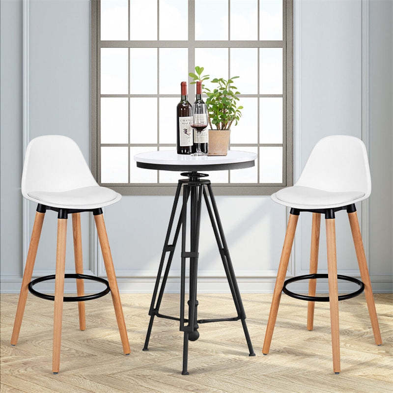 28.5" Mid-Century Barstool Set of 2 Armless Dining Pub Chair with PU Leather Seat & Round Metal Footrest