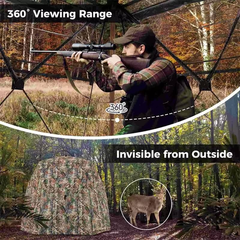 360° One-Way See-Through Hunting Blind with 4 Adjustable Windows & Openings, Pop-up Stakeout Camouflage Ground Blind for Deer Turkey Hunting