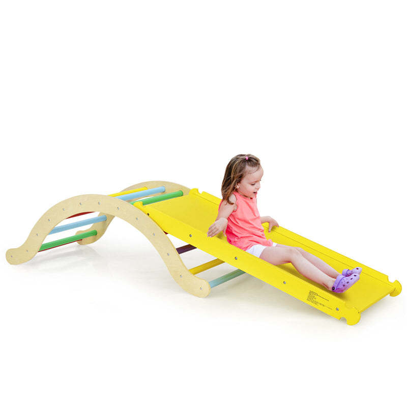 3-in-1 Wooden Montessori Arch Climber Toddler Climbing Toys Climbing Arch Rocker with Ramp & Padding