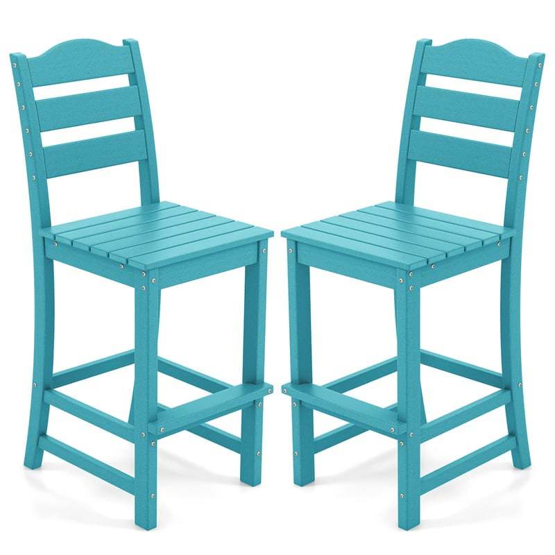 Outdoor HDPE Bar Stools Set of 2, 30" Tall All-Weather Patio Bar Chairs with Backrest & Footrest for Garden, Backyard, Easy Maintenance