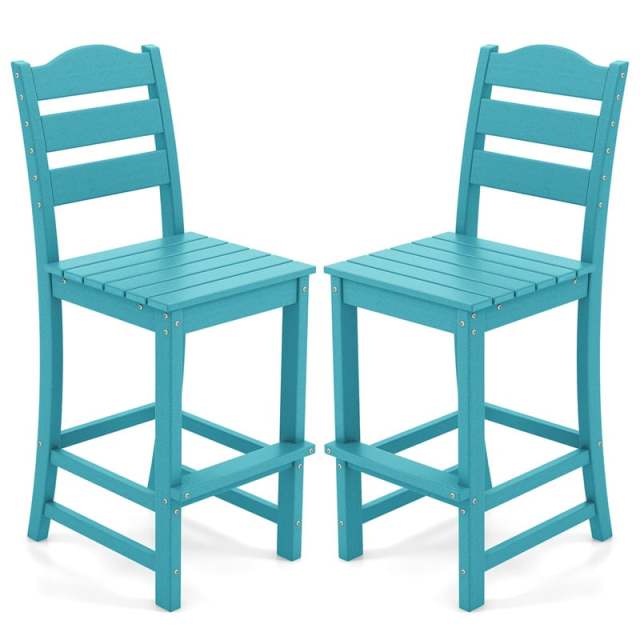 Outdoor HDPE Bar Stools Set of 2, 30" Tall All-Weather Patio Bar Chairs with Backrest & Footrest for Garden, Backyard, Easy Maintenance