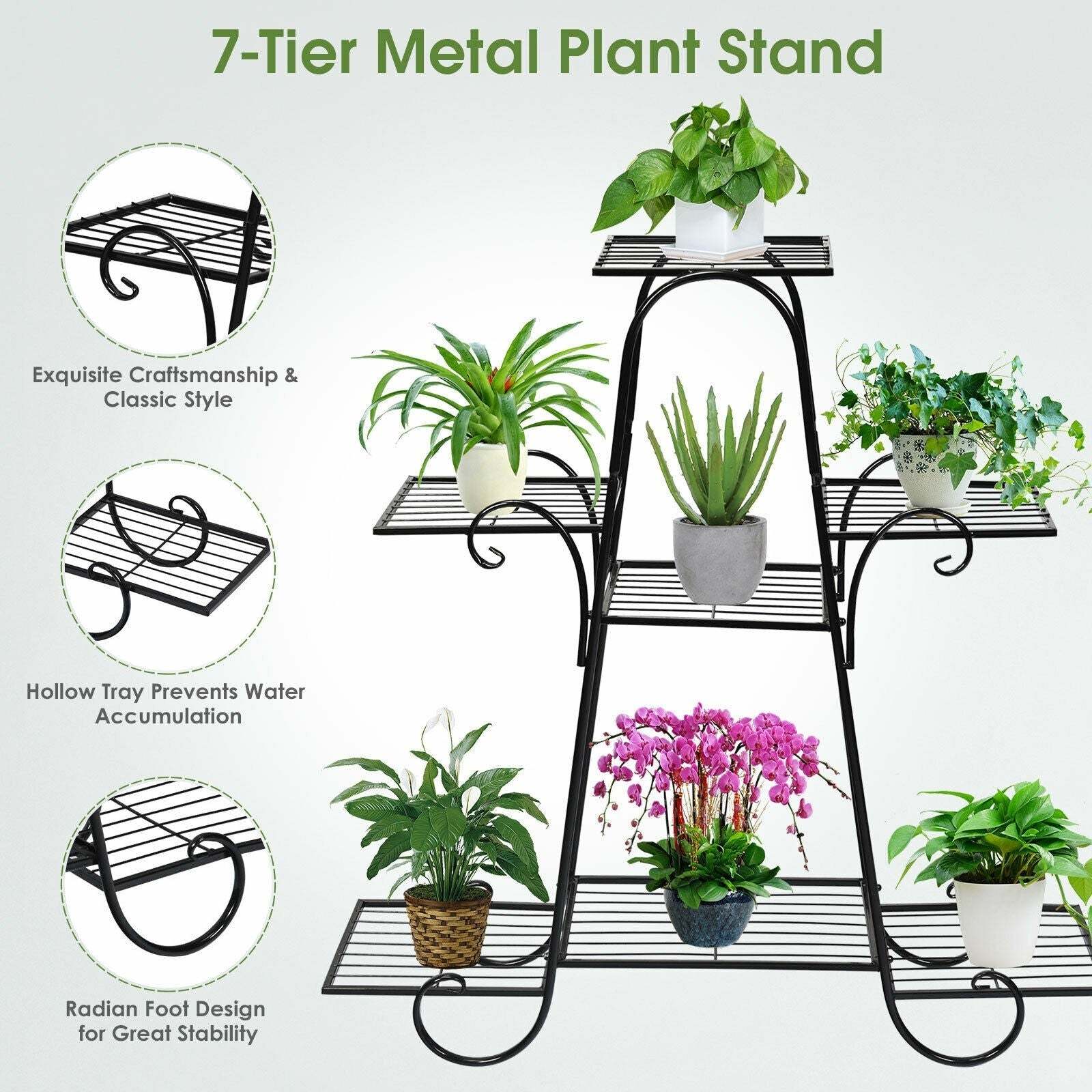 7 Tier Outdoor Metal Plant Stand Multilayer Flower Pots Holder