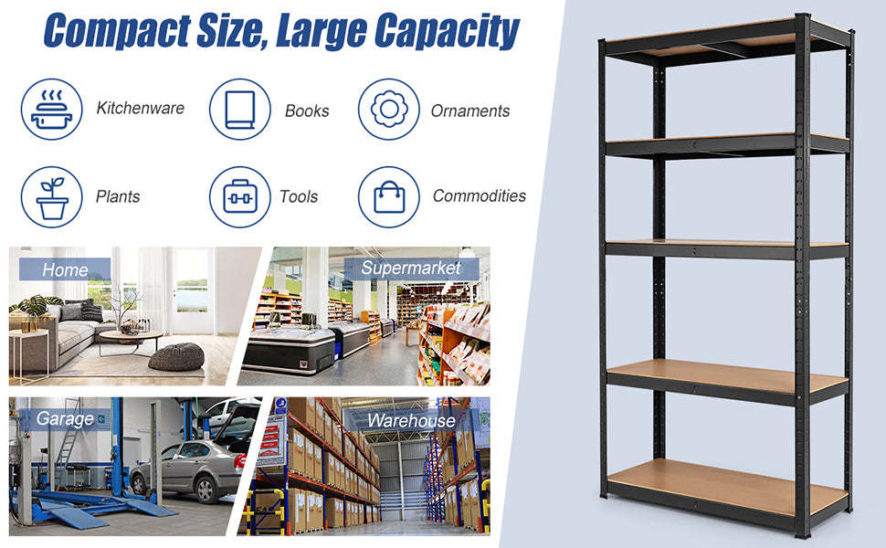 36" x 72" Heavy Duty Metal Storage Shelves 5 Tier Adjustable Garage Shelf Tool Utility Rack