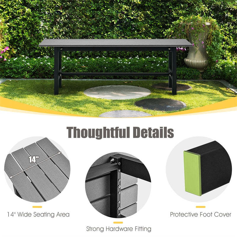 Outdoor Garden Bench 2-Person Patio Park Backless Bench All-weather 47" Dining Bench Chair with HDPE Slatted Seat, Metal Frame, 660 LBS Capacity