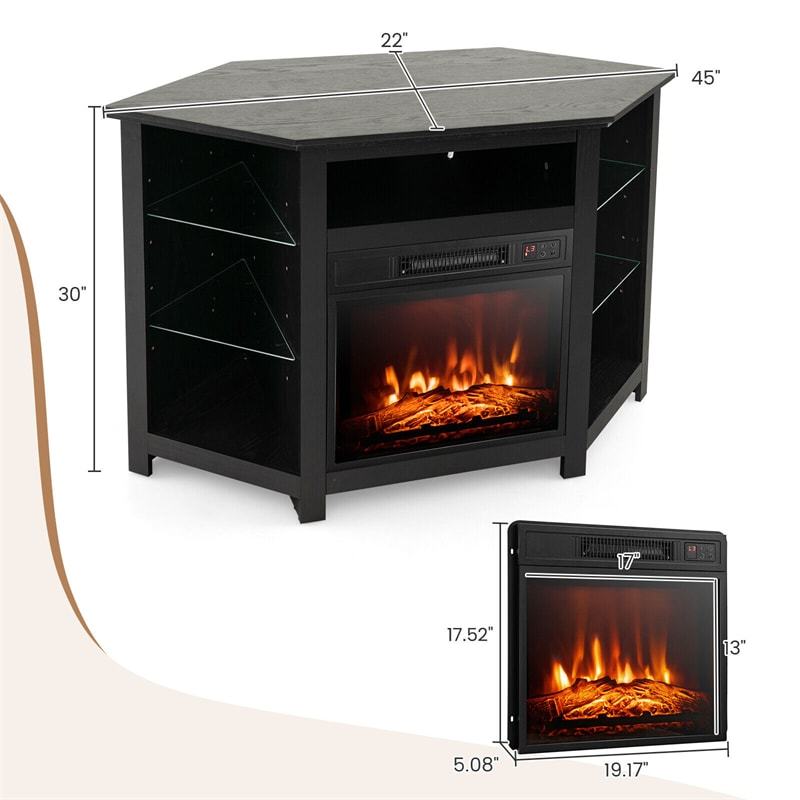 45" Corner Fireplace TV Stand for 50" TVs, Modern Fireplace Entertainment Center with 16-Color LED Lights, Smart APP Control, Adjustable Shelves