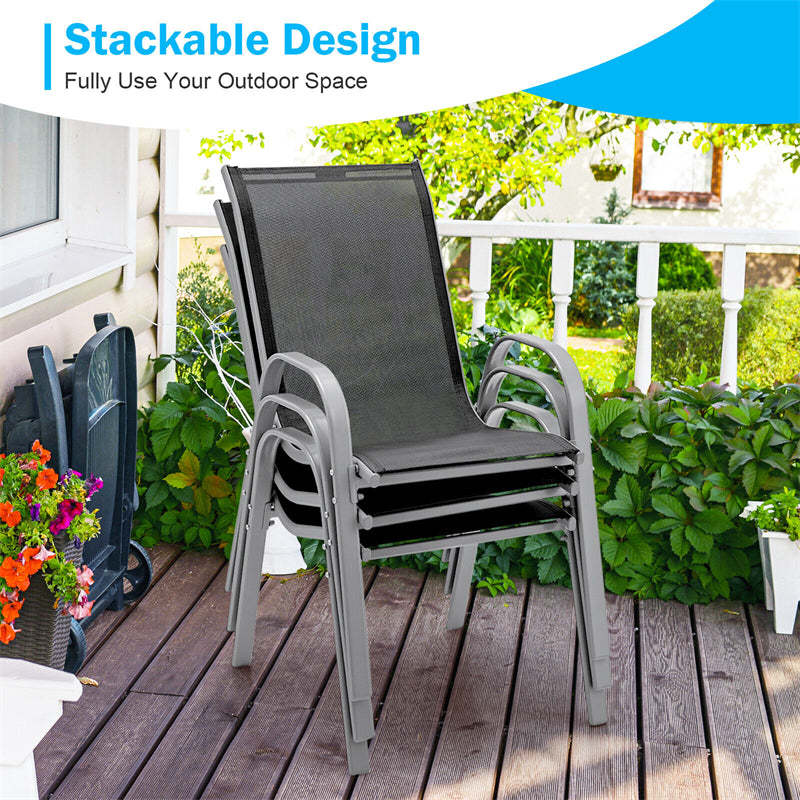 4 Pieces Patio Dining Chairs Stackable All Weather Heavy Duty Outdoor Chairs with Armrests for Poolside Deck Backyard