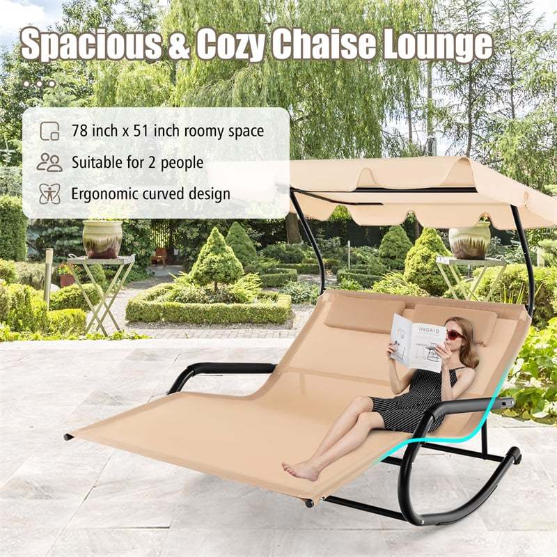 Best Outdoor Person Double Chaise Lounge Rocker Canopy Sale