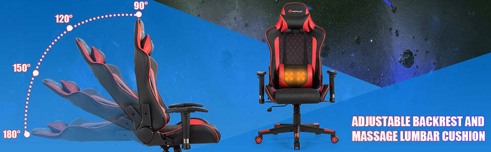 Massage Gaming Chair Gaming Recliner Ergonomic High Back Office Computer Chair with Adjustable Armrest & Lumbar Pillow