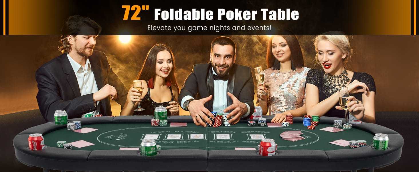 72" Foldable Poker Table, 8-Player Texas Holdem Card Table with Cup Holders, Casino Grade Felt, Portable Oval Blackjack Table for Home Game Room