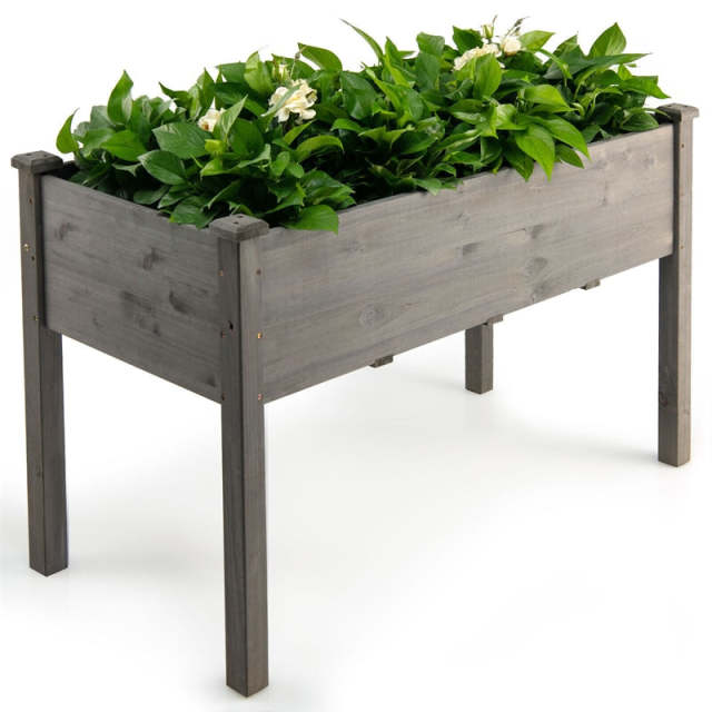 48" Raised Garden Bed, Wood Elevated Planter Box with Greenhouse Cover for Vegetables Flowers & Herbs, Outdoor Planting Bed for Backyard Patio