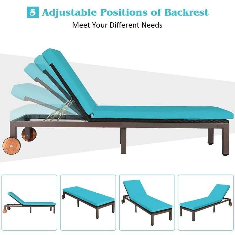 Outdoor Adjustable Chaise Lounge Chair Patio Rattan Reclining Chairs with Cushion