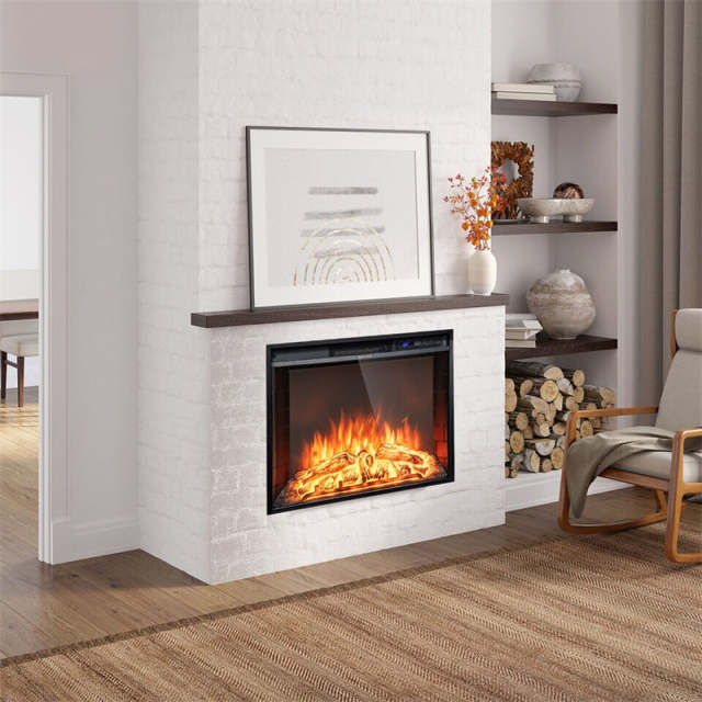 26" Electric Fireplace Insert, 750W/1500W Recessed Wall Fireplace Heater with Remote Control, Adjustable Flame Effect, 5H Timer & Overheat Protection