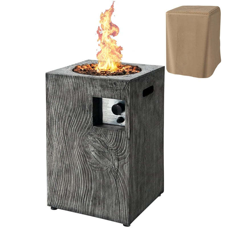 16" Square Propane Fire Pit, 30,000 BTU Auto-Ignition Outdoor Gas Fire Pit with Protective Cover, Touch-up Pen & Lava Rocks