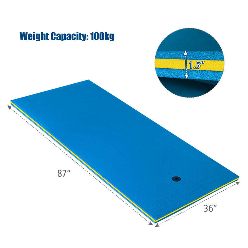 Floating Water Pad, 3-Layer Tear Resistant XPE Foam Water Mat 87" x 36" Foam Pool Float with Rolling Pillow Design for Lake Water Activities