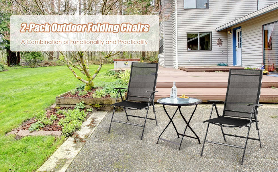 Set of 2 Patio Folding Dining Chair Adjustable Reclining Camping Chair Portable Outdoor Chair
