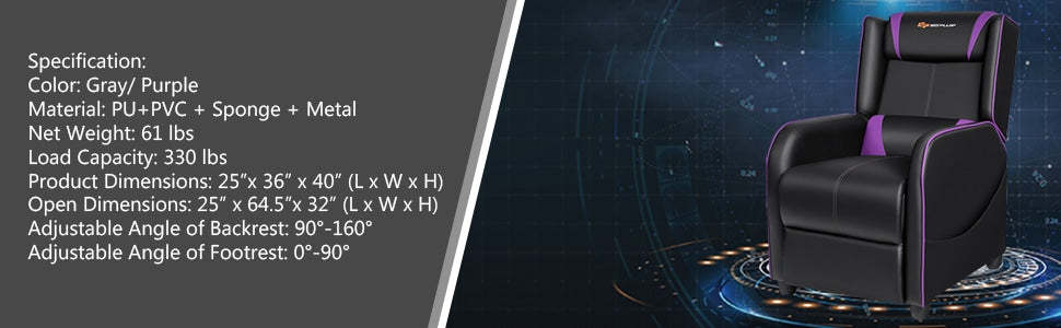 Adjustable Gaming Recliner Chair Racing Style PU Leather Single Recliner Sofa with Massage