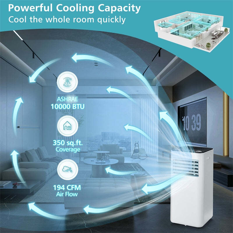 10000 BTU Portable Air Conditioner, 3-in-1 Quiet AC Unit with Fan, Dehumidifier, Sleep Mode & Remote, Cools 350 Sq.Ft for Bedroom, Dorms, Offices