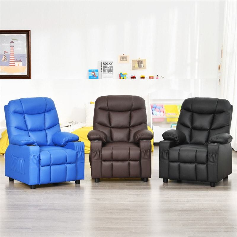 Kids Recliner Chair, Adjustable Velvet Recliner with Footrest, 2 Cup Holders & Side Pockets, Ergonomic Toddler Recliner Sofa for Boys Girls Room